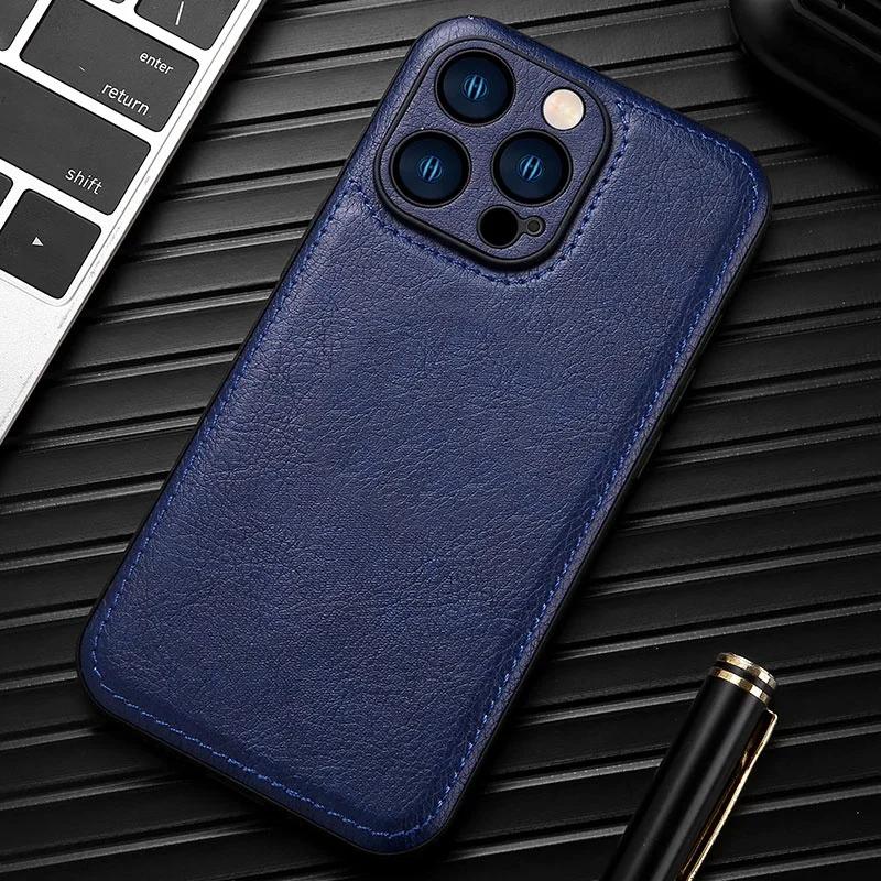 Luxury High-end Leather Case for iPhone 13 Pro Max 14 Plus 15 16 Pro 17 Air 12 11 XS XR X 7 8 Len Protection Mobile Phone Cover