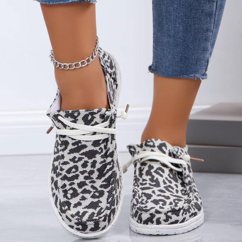 Large Size Summer Flat Bottom Fly-woven Casual Shoes Round Head Large Size Leopard Print Single Shoes One Pedal Lazy Shoes