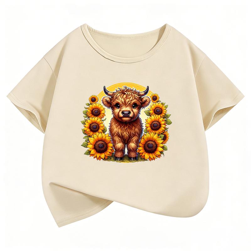 Fashion Cow with Flower Design TShirt Printed T Shirt Girls Summer Clothes Short Sleeve Tops TShirts Cute Boys Clothing