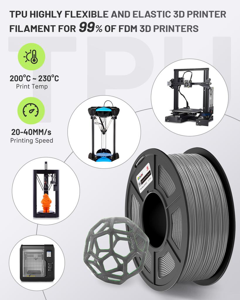 CoLiDo Direct 1KG 1.75mm TPU Filament High Strength Plastic Rods for 3D Printers Over Seas Warehouse Material Supplier