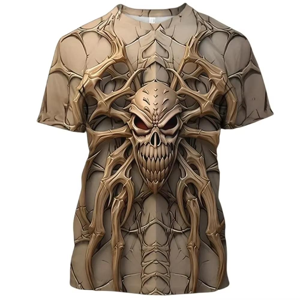 Мужская футболка с коротким рукавом в стиле ретро, летний ужас, нежить, паук, череп, принт, свободная футболка, свободная одежда