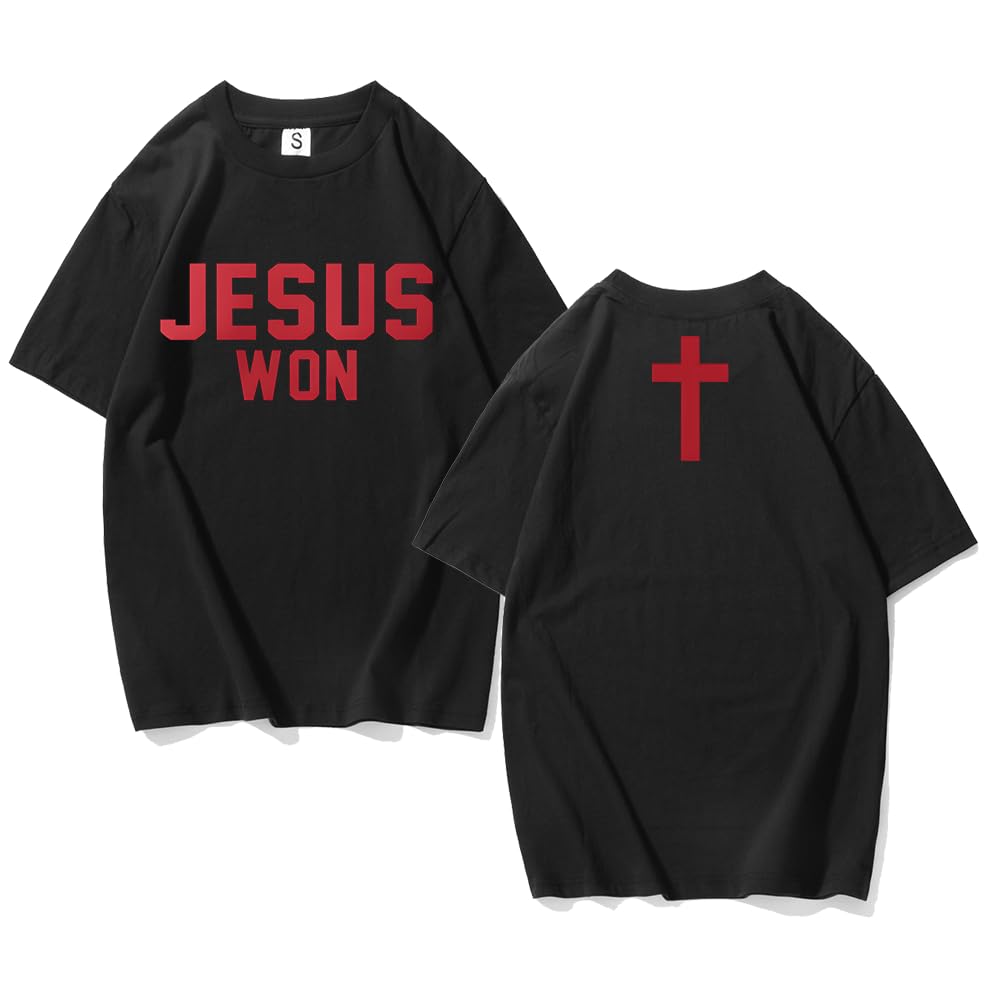 Jesus Won Shirt Jesus Won Cross T-Shirt Christian Letter Graphic Print Crew Neck Unisex Short Sleeve Apparel Tee