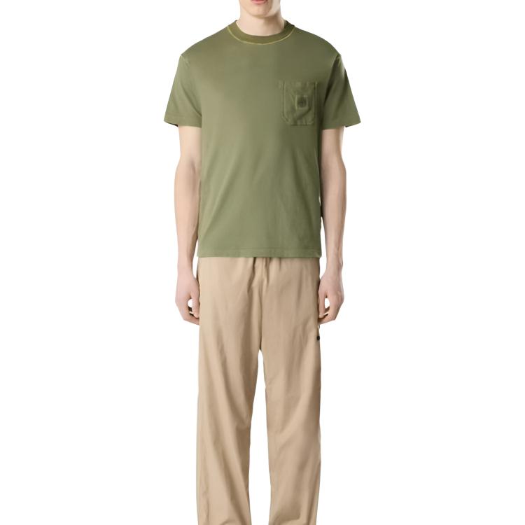 STONE ISLAND Ss26 Fissato Окрашенная в готовом виде Футболка с карманом и логотипом с коротким рукавом Мужская футболка Стирка-Зеленый L1S152100032S0057-V015G