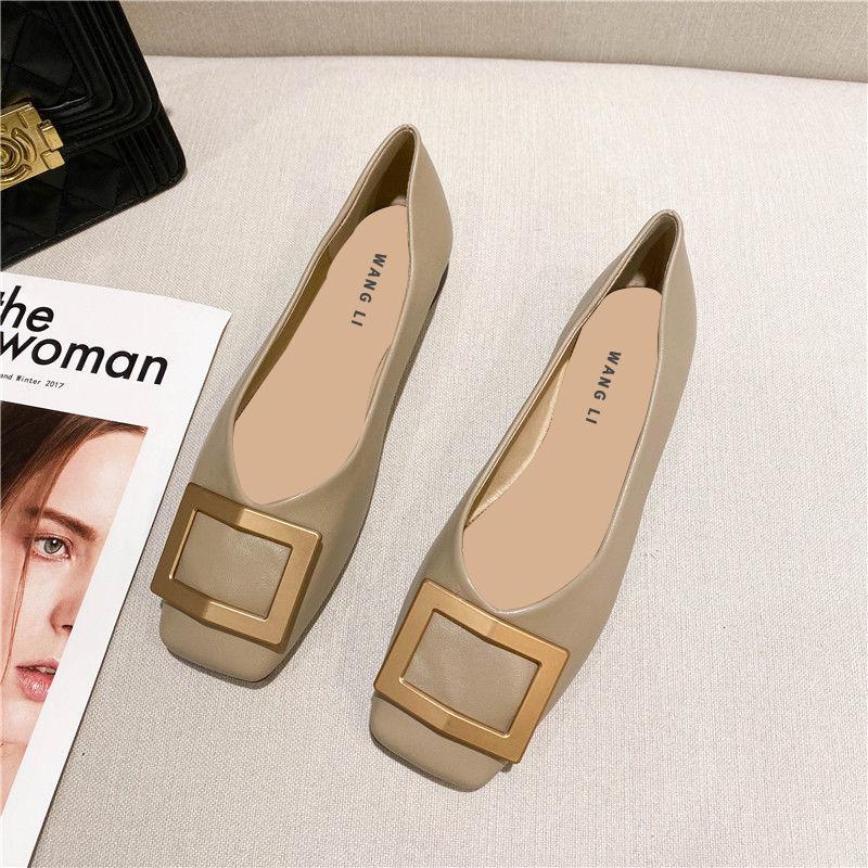 Fashion Flat Shoes Women's 2025 Spring Autumn New Square Toe Korean Style Shallow Mouth Scoop Shoes Women Super Big Size 42 43 44