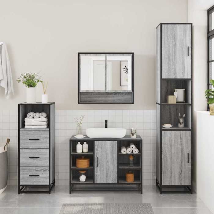 VidaXL Ensemble De Meubles De Salle De Bain 3 Pcs Sonoma Grey, Bathroom Cabinet, Toilet Storage Cabinet, 3301063