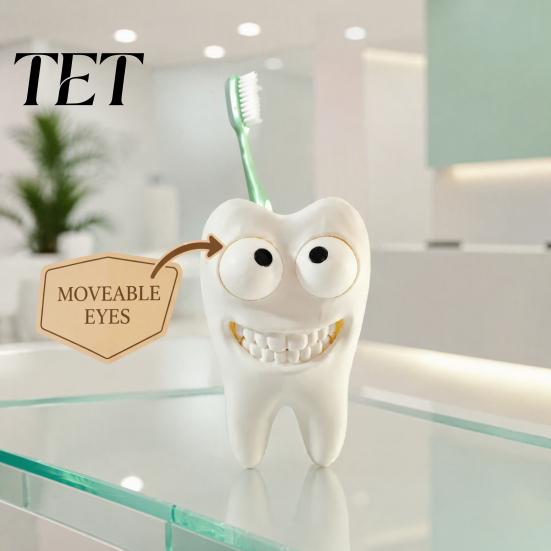 Bathroom Counter Organizer 3D Printed Smiling Tooth Toothbrush Holder, Funny Dental Desk Figurine, Small Sculpture Creative Shaped Storage Stand