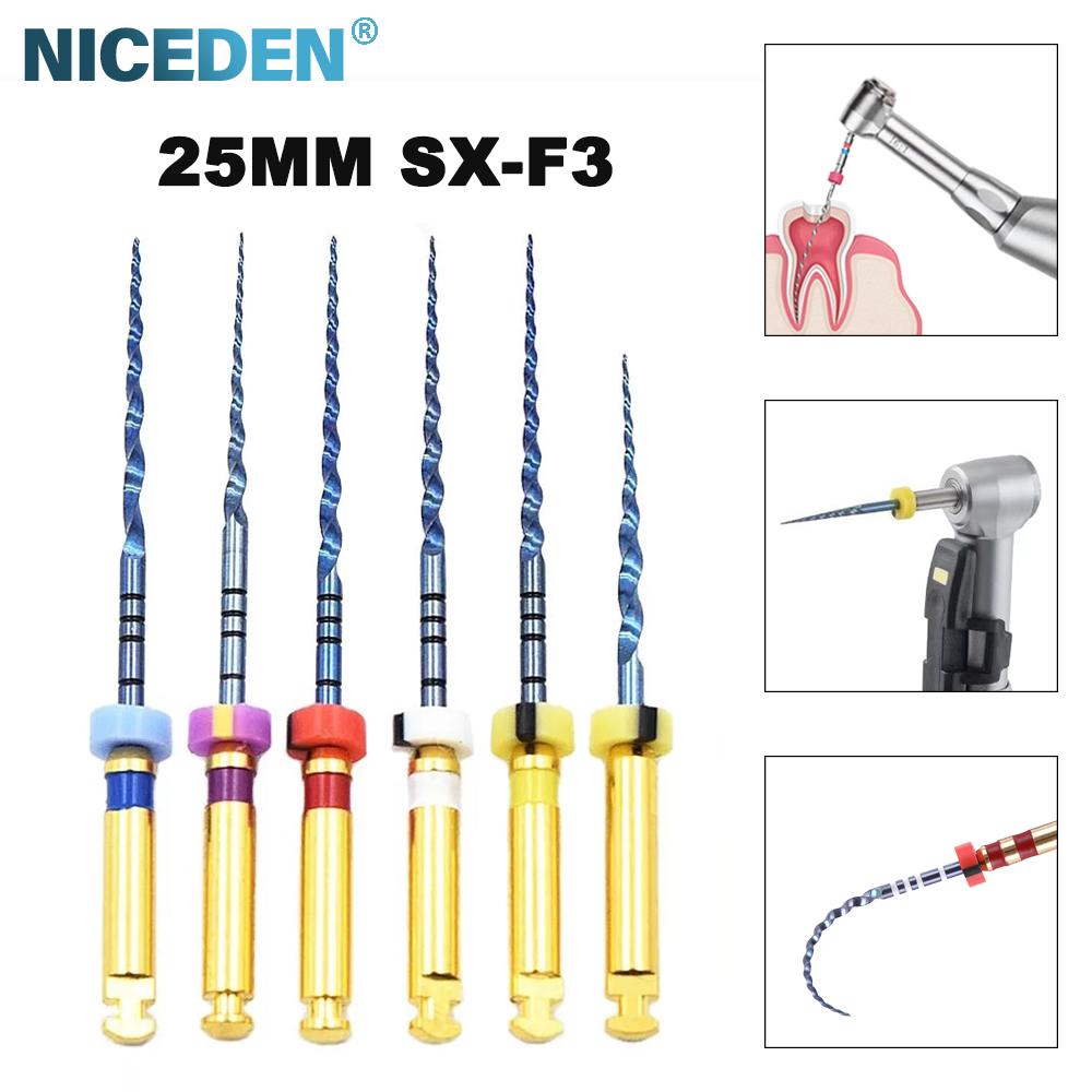 Niceden 6 шт. стоматологический эндодонтический файл-двигатель, инструмент для корневого канала NiTi, конические стоматологические гибкие инструменты