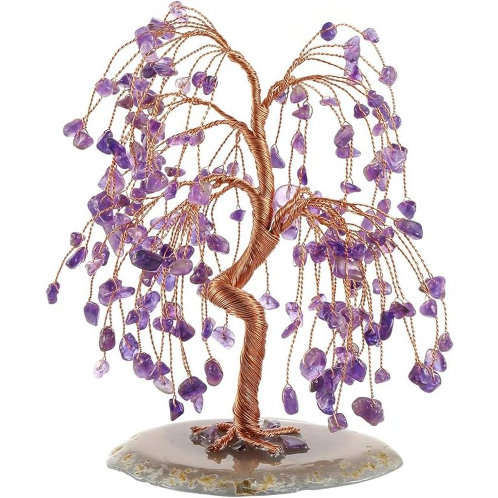 Natural Healing Amethyst/Lapis Lazuli Crystal Money Tree Tumbled Gemstone Stones Money Tree, Feng Shui Ornaments Home Decoration for Wealth and Luck