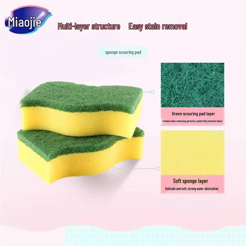 Miao Jie C-type Sponge Scouring Pads, 2-Pack, Oil-Resistant Dish and Pot Cleaning Cloth for Kitchen.