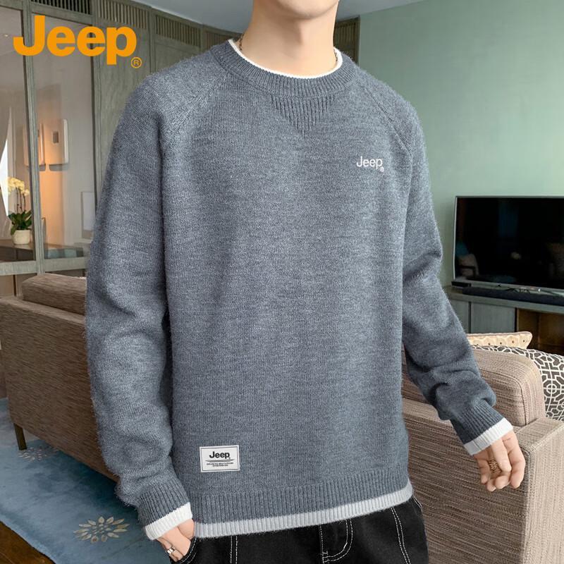 JEEP Men's Loose Fit Round Neck Knit Sweater
