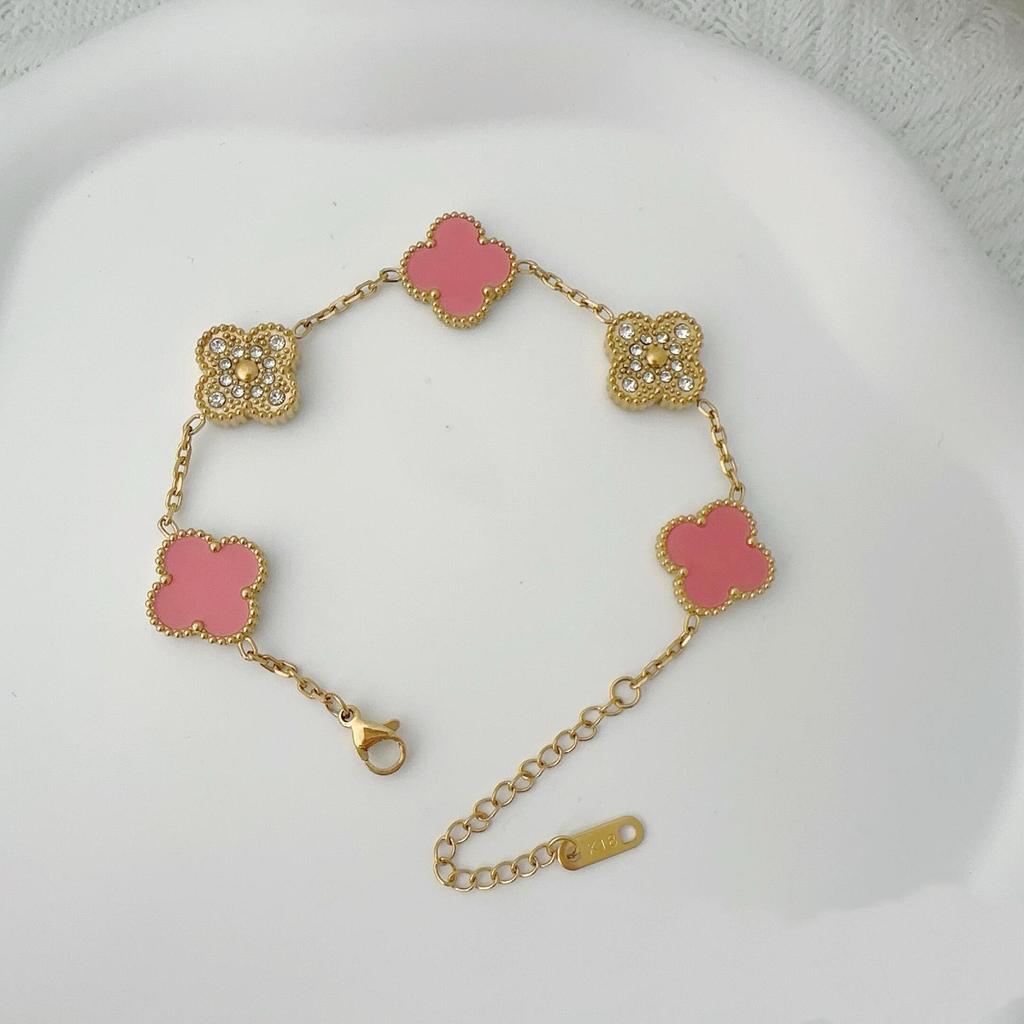 Двусторонний браслет из пяти цветов Браслет с четырьмя листочками клевера Не теряет цвет Женский элегантный легкий роскошный браслет темперамента