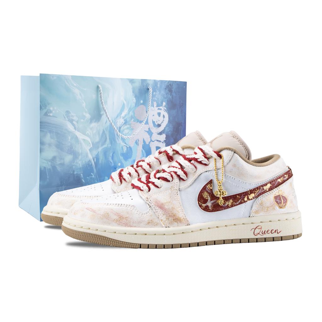 Jordan Air Jordan 1 Queen Abrasion Resistant Vintage Basketball Shoes Women's Beige Red DC0774-203(Team626-Queen)