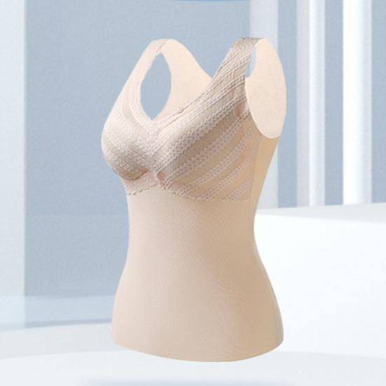 Winter Women Thermal Vest with Chest Pads Seamless Velvet Fast Temperature Lock