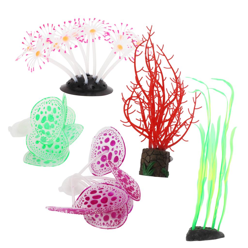 5pcs Silicone Coral Plant Decorations Glowing Artificial Ornament for Fish Tank Aquarium