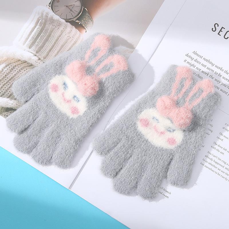 Милые детские шерстяные вязаные теплые перчатки для холодной зимы, ветрозащитные и утолщенные, с пятью пальцами, для школы, для письма и игр со снегом, для езды на велосипеде