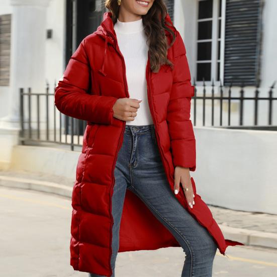 Женское зимнее пуховое пальто с толстой подкладкой и капюшоном, защита шеи, длинный стиль, сплошной цвет