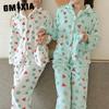 Flannel Cartoon Pajamas for Women, Winter Geometric Coral Fleece Home Wear, Autumn Thickened Set Female Style