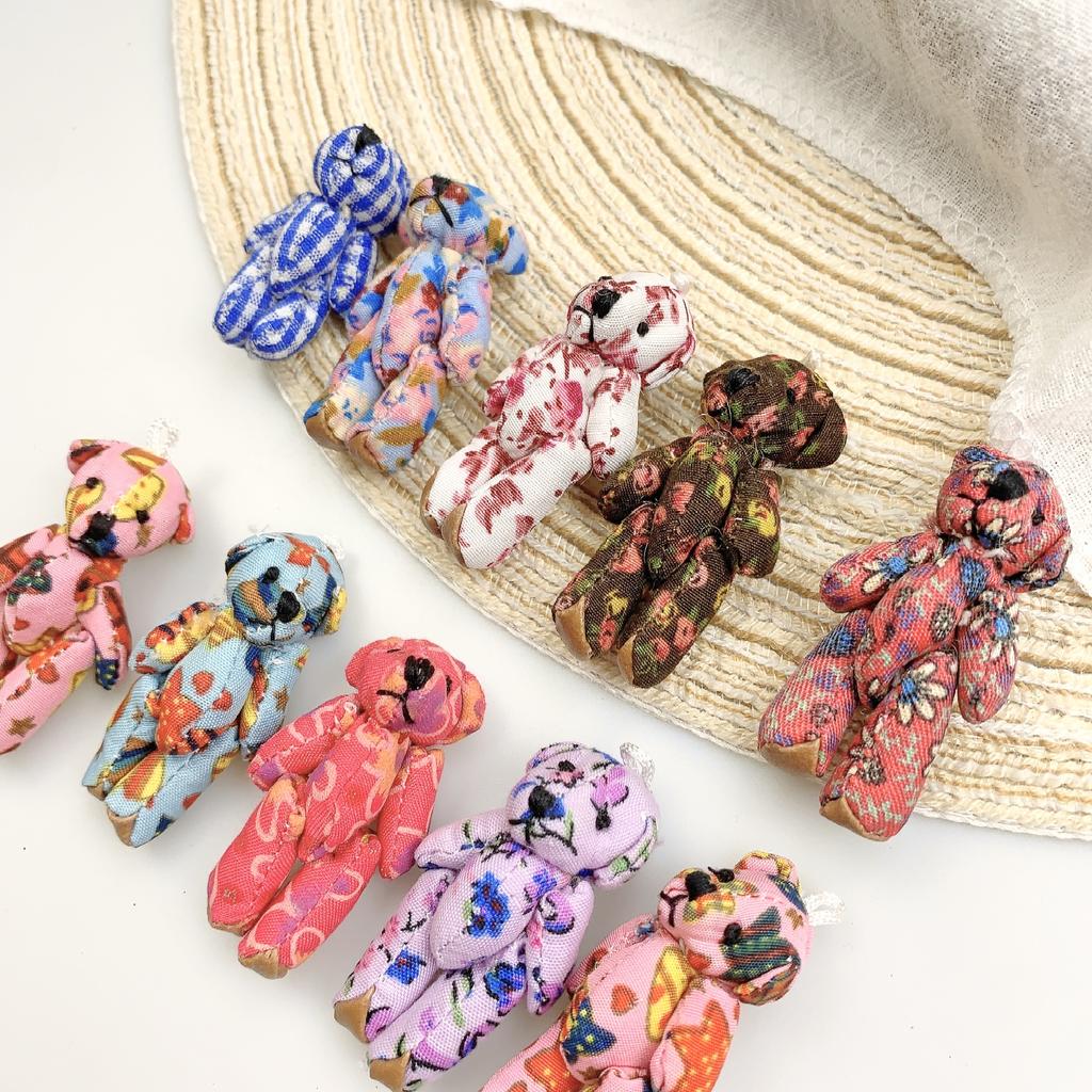 10pcs Kawaii Small Teddy Bears Plush Toy 4-4.5cm Floral Pattern Mini Joint Bear Stuffed Animal Doll Girl Keychain Christmas Gift