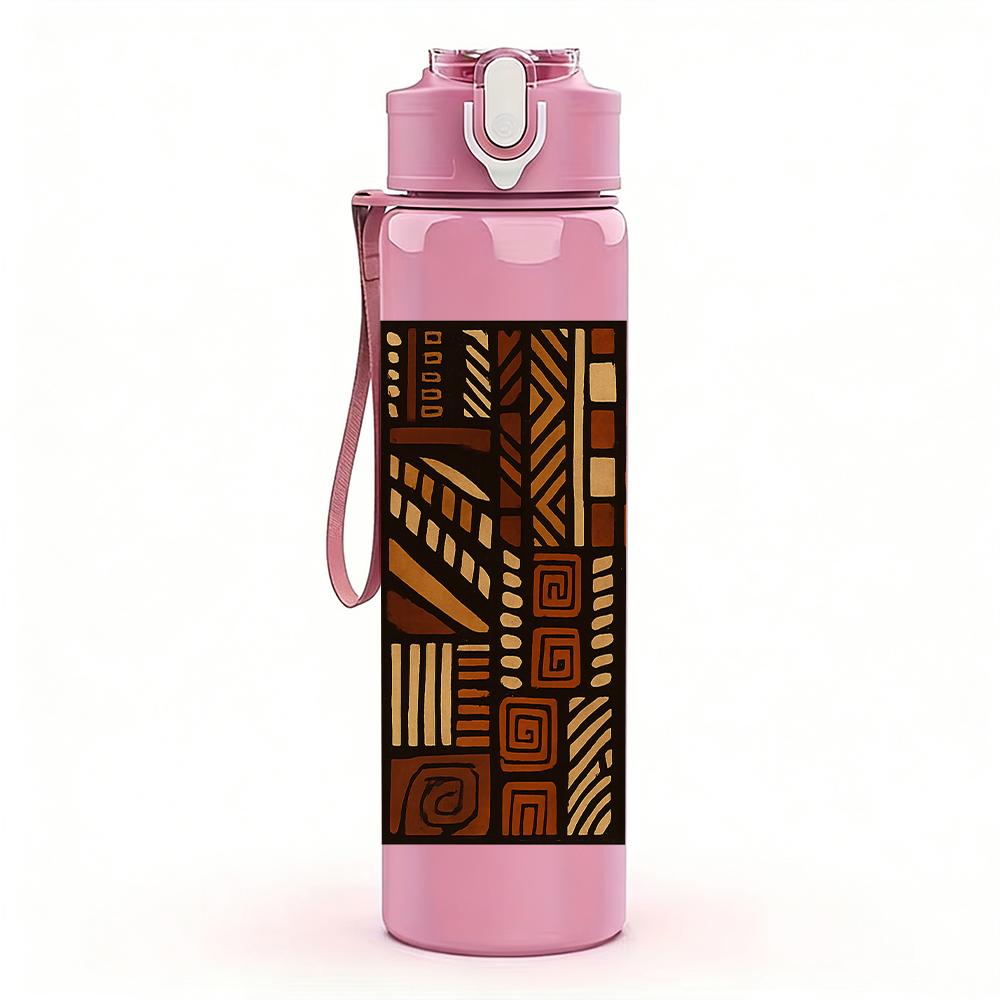 1PC Dark Wood Bookshelf Layout 750ml Color Plastic Sports Water Bottle Leakproof Flip Straw Lid For Sports Office Home Use