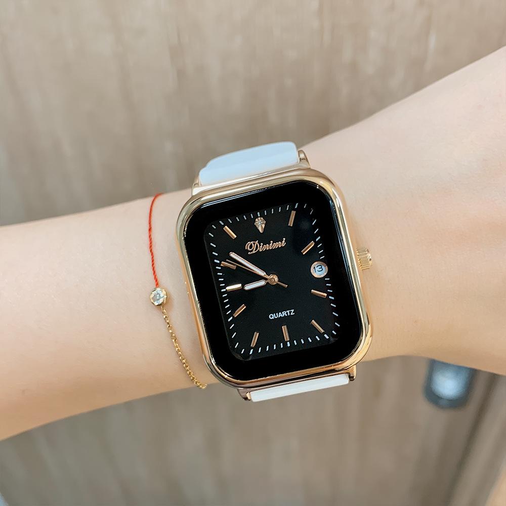 Новые простые квадратные легкие роскошные поясные часы с календарем, кварцевые часы Niche, модные повседневные женские часы