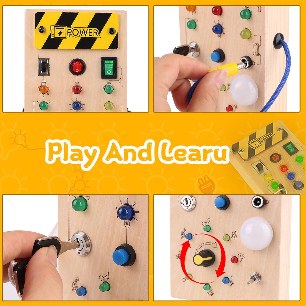 Монтессори Бизиборд Сенсорные Игрушки Выключатель Света Выключатель Панель Управления Деревянный Со Светодиодной Подсветкой Путешествия Мероприятия Детские Игры