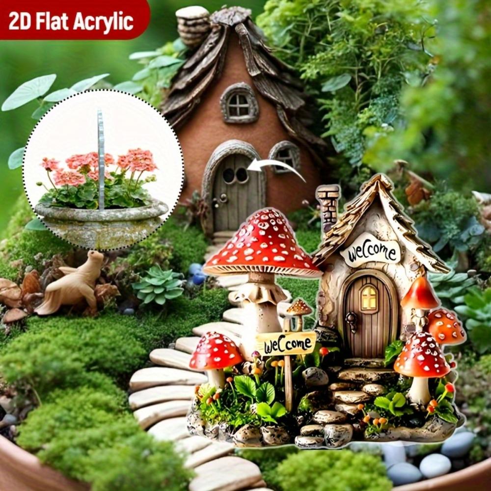Изысканный грибной домик, 2D плоский акрил, украшение, подходит для сада, газона, улицы, Рождества, Хэллоуина