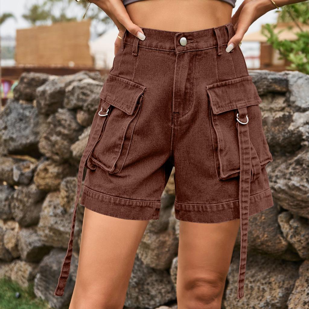 Женские модные повседневные джинсовые шорты-комбинезон однотонного цвета с карманами на пуговицах
