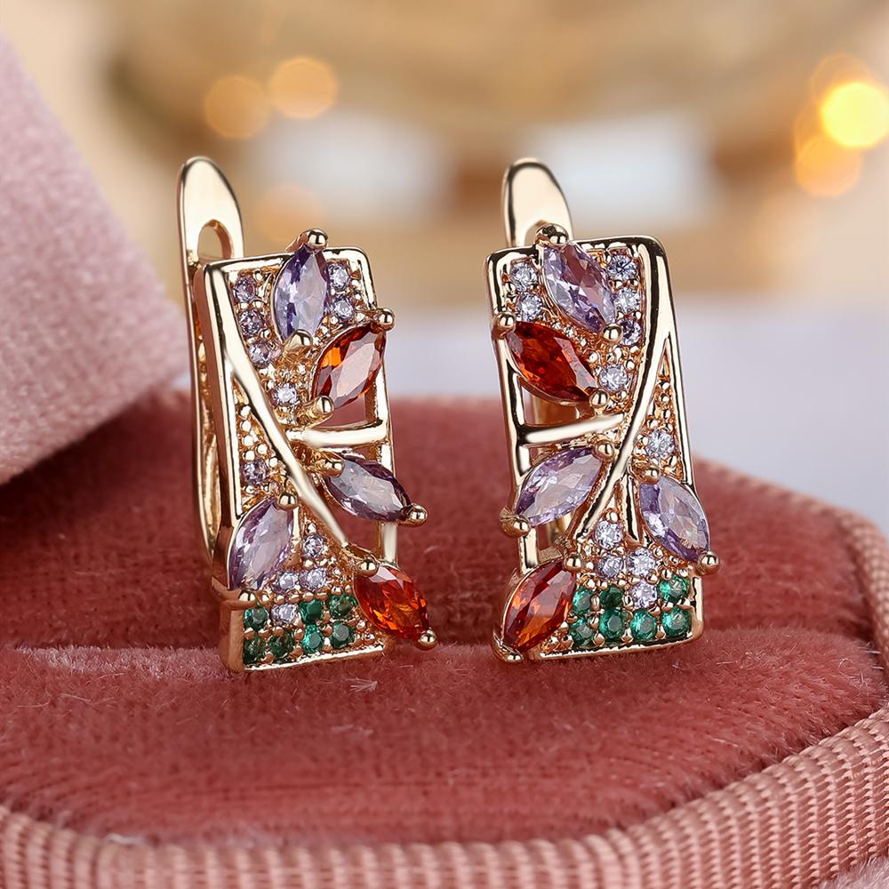Изящные красочные серьги-листья с кубическим цирконием для женщин, винтажные, золотистого цвета, изящные ювелирные изделия, подарок
