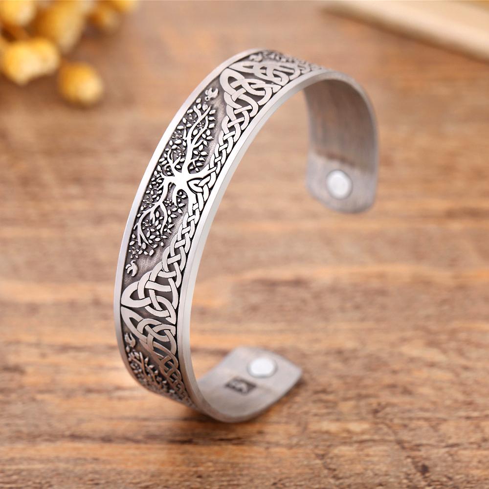 Talisman Health Bracelets Tree Of Life Luck Knot Runes Trinity Magnetic Cuff Bangles Women Men Adjustable Bracelet