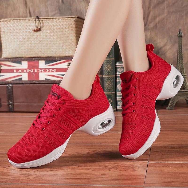 Женская танцевальная обувь Кроссовки Джаз Современные танцевальные туфли Сетчатые Красные Черные Белые Розовые Увеличивающие рост Туфли на воздушной подушке Танцевальная обувь