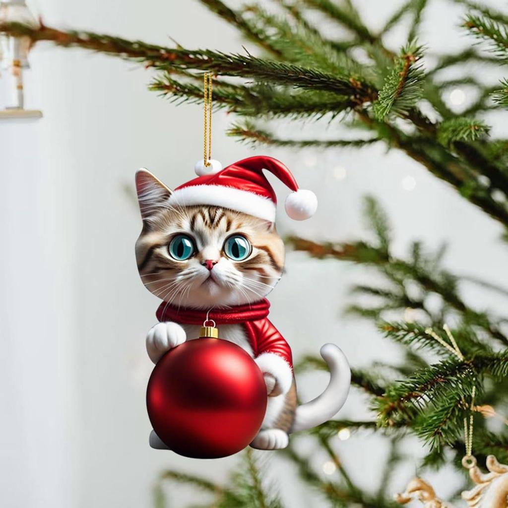 Christmas Cute Kitten Pendant Christmas Tree Cat Hanging Oranment New Year 2024 Gift Xmas Decoration For Home Decor AVE