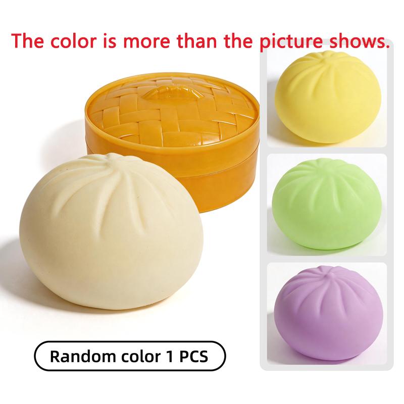 New Glitter Colorful Dumpling Stress Relief Balls Fidget Sensory Toy Simulation Food Sensory Squeeze Bun With Steamer Blind Box
