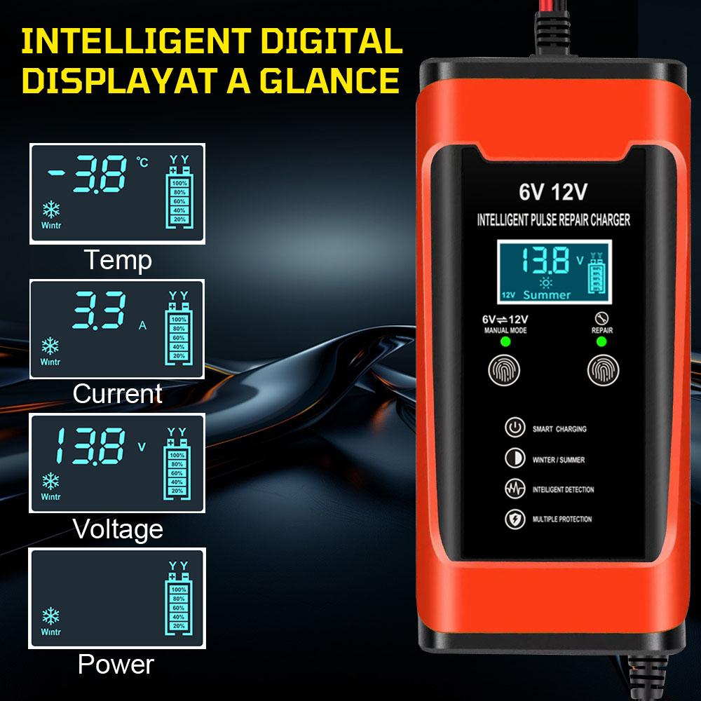 12V 6A RV Supplies Lead Acid Batteries Chargers Storage Cell Maintance Digital Smart Pulse Repair Boat Car Battery Charger 90W