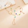 SHIXIN Trendy Colorful Crystal Long Y-Shaped Necklace Metal Flower Bracelet Collarbone Chain Summer Party Bohemian Jewelry Set