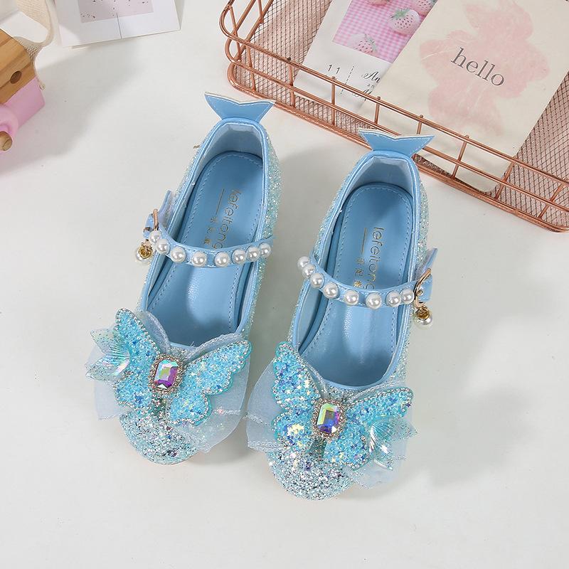Girls' Single Shoes Elsa Princess Shoes New Spring and Autumn Style Baby Girls' Crystal Shoes Small Leather Shoes Children's High Heels