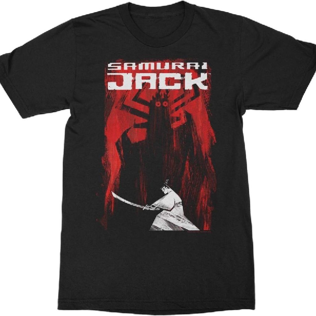 Мультяшная футболка с графикой Самурая Джека и Аку с потертыми боками