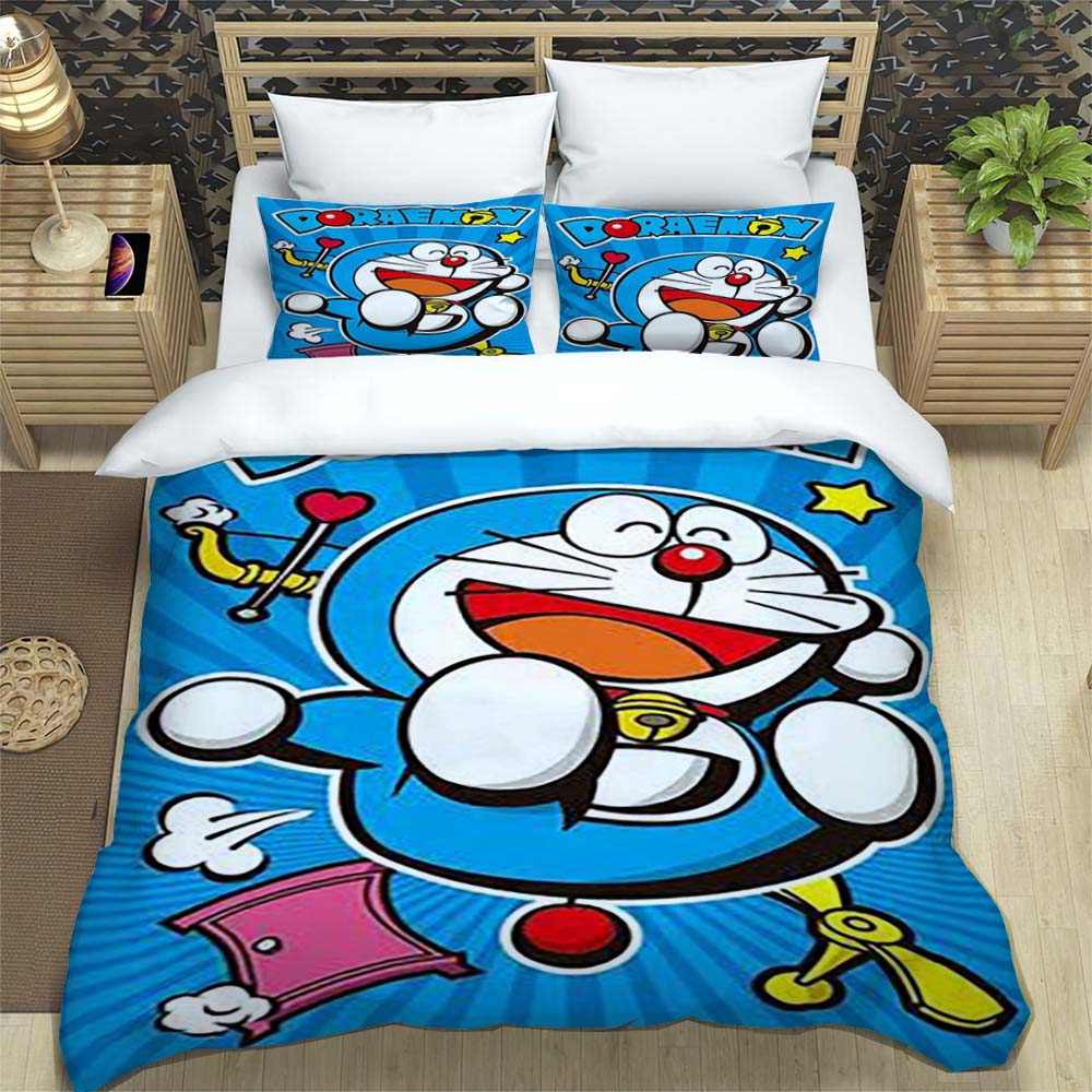 Doraemon Anime Series Bedding Set, Including Duvet Cover and Pillowcases, 3-piece Set; Bedroom Décor Can Be Customized.
