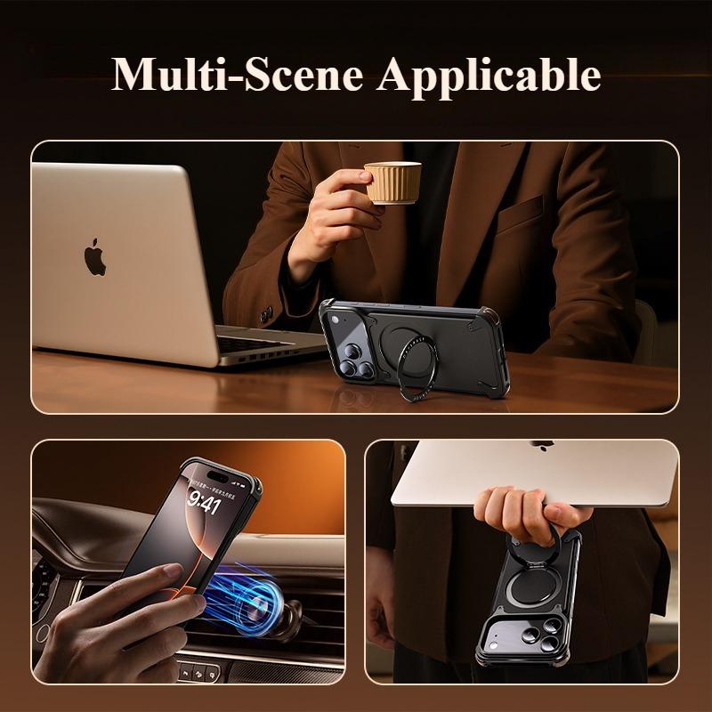 Oatsbasf Magnetic Leather Phone Case for iPhone 17 Pro/Pro Max/17 Air with Ring Stand 360° Rotatable Shockproof Bumper Cover