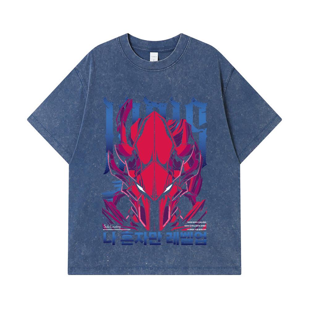 275 GSM Washed T-shirts 100% Cotton Solo Leveling V13 Igris Print Unisex Heavy Cotton T Shirt