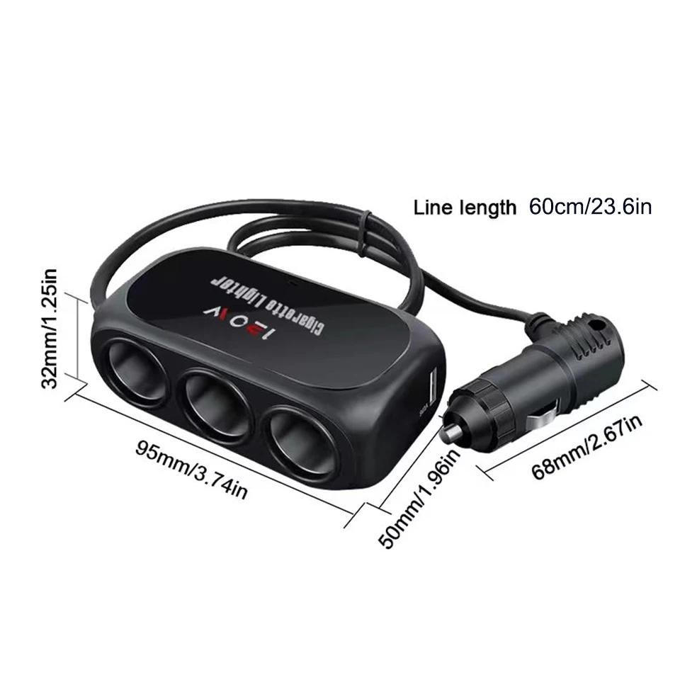 Автомобильное зарядное устройство с тремя портами 12 В/24 В - Двойная быстрая зарядка USB со светодиодной подсветкой для iPhone Android GPS видеорегистратора