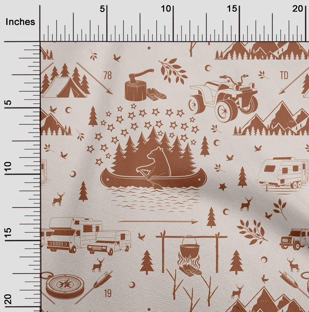 oneOone Cotton Poplin Brown Fabric Camping Craft Projects Decor Fabric Printed By The Yard 42 Inch