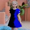Girls Black and Blue String Color Print Dresses Kids Girl Party Dress Loose Fitting Loose Fitting Short Sleeved Skirt For Girls Over Four Years Old