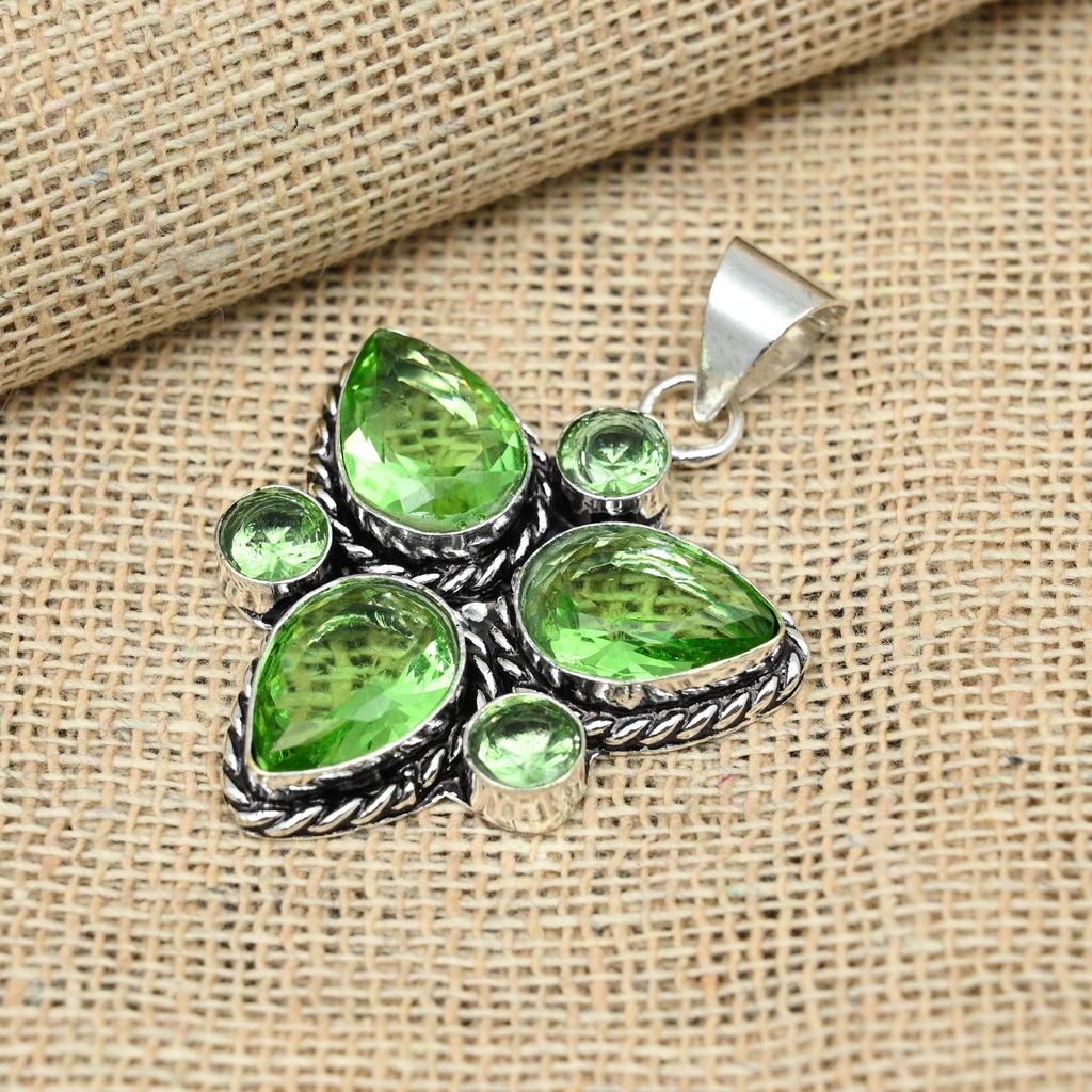 Зеленый аметист, драгоценный камень, стерлинговое серебро 925 пробы, ювелирные изделия ручной работы, подарок на годовщину, подвеска