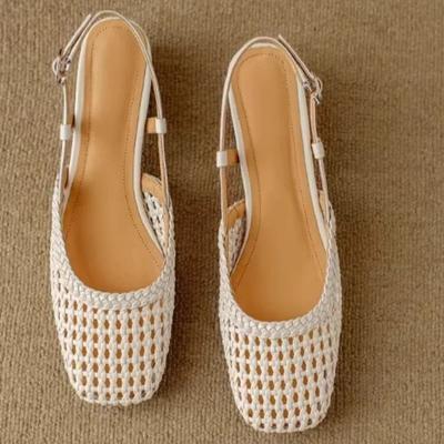 Женские модные сандалии баотоу летние новые с квадратным носком, неглубокие, полые, дышащие, с ремешком на одной линии и пряжкой, на подошве и каблуке