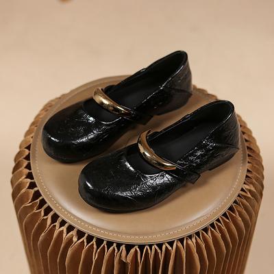 Модные новые туфли Мэри Джейн из лакированной кожи с круглым носком, женские летние туфли-балетки из натуральной кожи с металлической декоративной отделкой, плоские туфли-лодочки