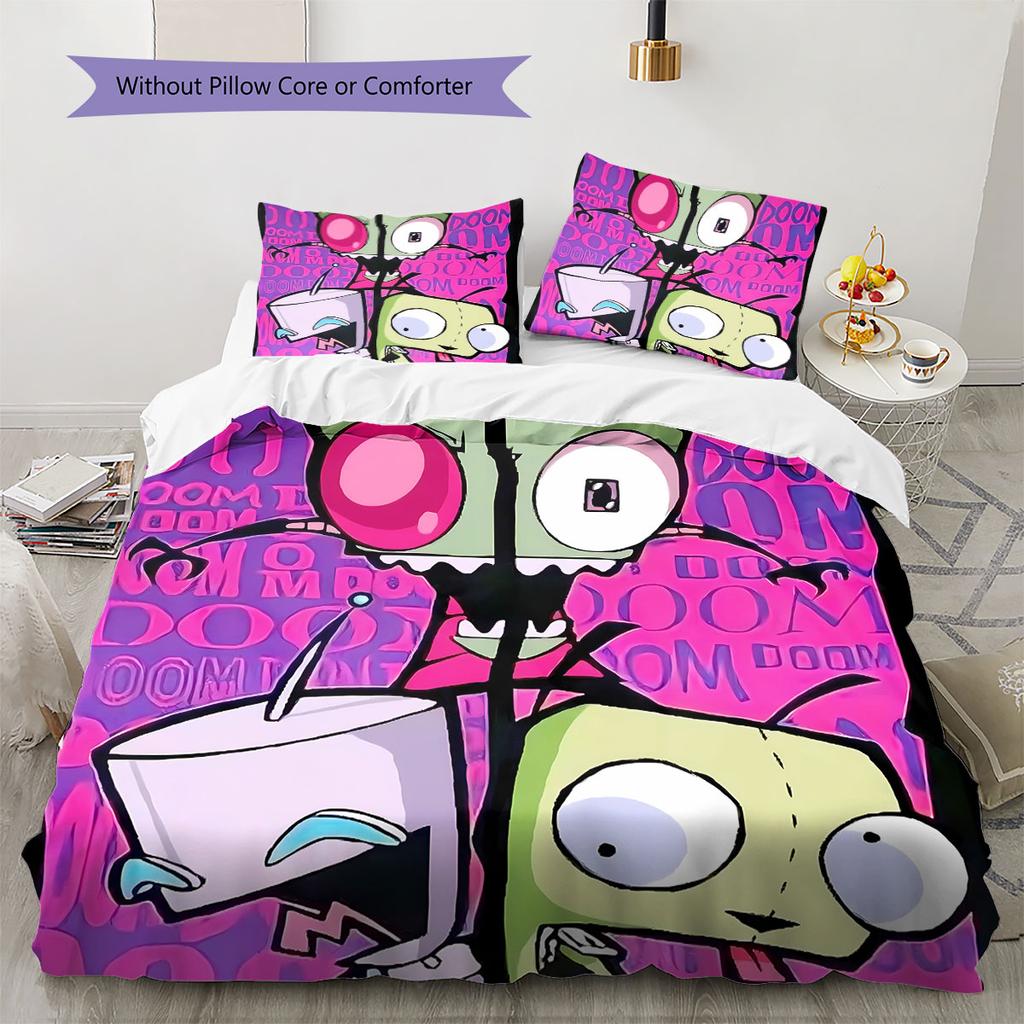 Invaderzim Узор Комплект постельного белья Одеяло Покрывало Наволочка Домашний Декор Подарок на День Рождения (1 пододеяльник + 2 наволочки, без наполнителя)