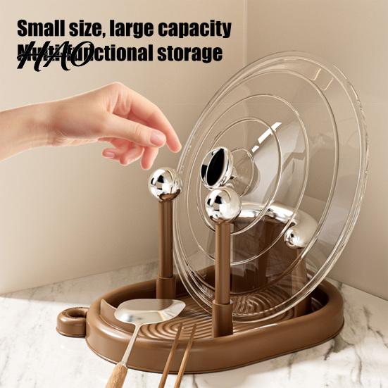 Pot Lid Holder Organizer for Kitchen Countertop, Vertical Storage Rack with Detachable Countertop Clutter Water Tray, Stable Non-slip Base Cutting