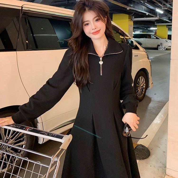 Женское вафельное платье большого размера, слим-фит по талии, с длинным рукавом для осени/зимы