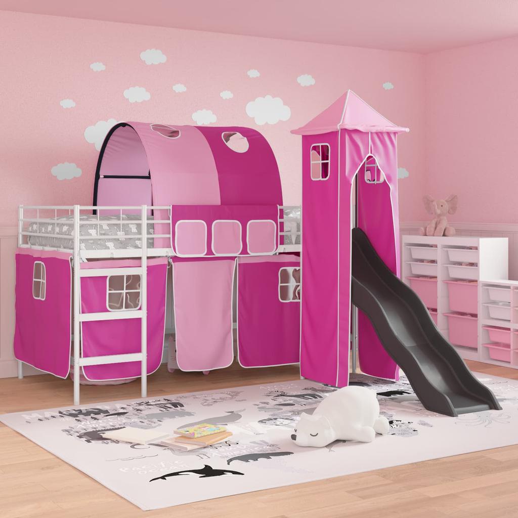 Kids Loft Bed White and Pink 80 x 200 cm Metal
