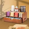 Coffee Bar Organizer Condiment and Cup Storage Holder with Drawer Wood Rack for Desk Cafe